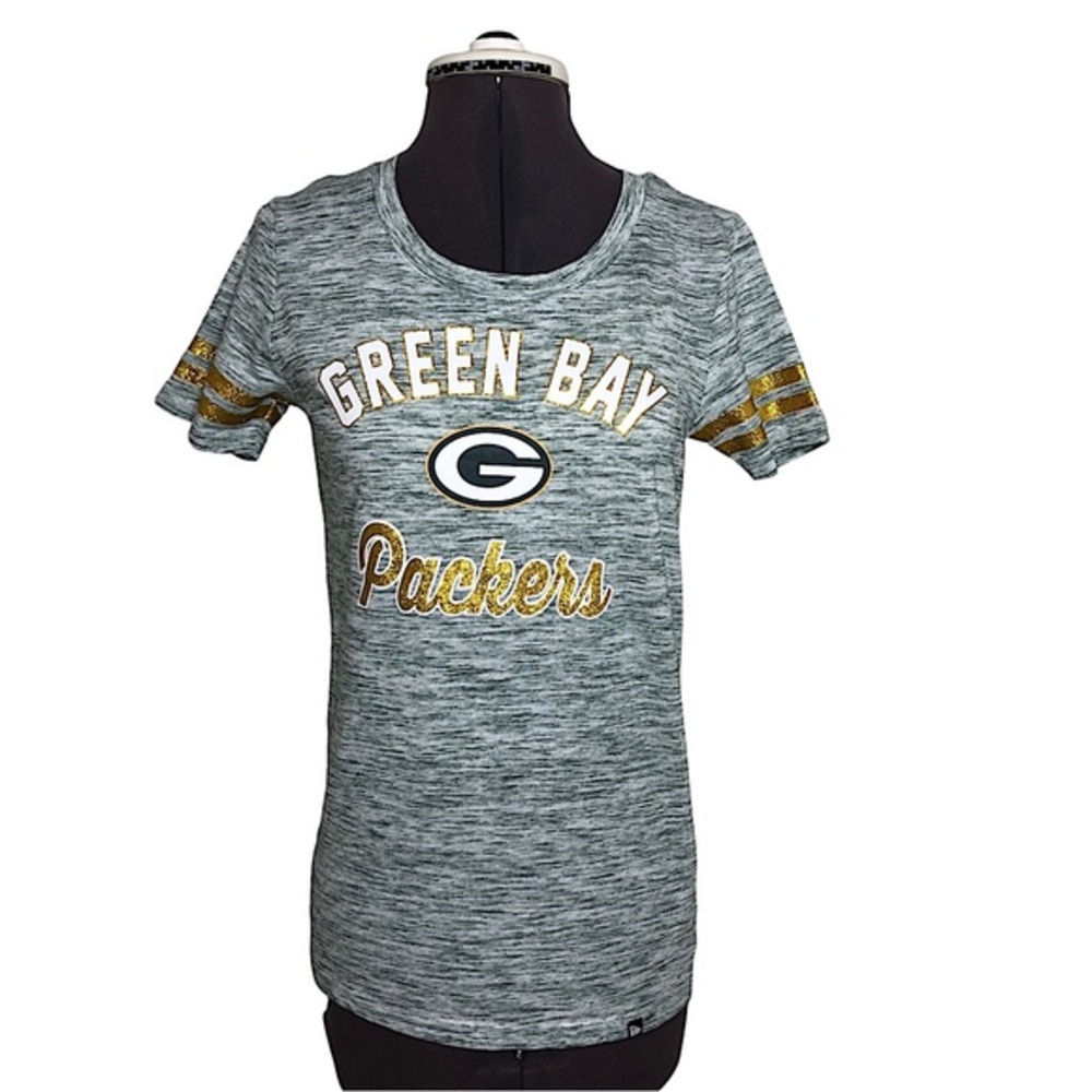 New Era Stretchy Green Gold Green Bay Packers Space Dye Short Seleeve T-Shirt  S